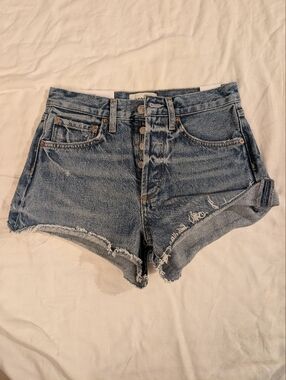 NWT Agolde High-Rise Distressed Denim Jean Shorts - Light Blue